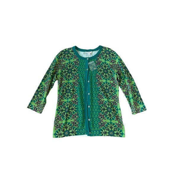 ISAAC MIZRAHI Green Floral Button Cardigan Size XS NEW - Picture 1 of 6